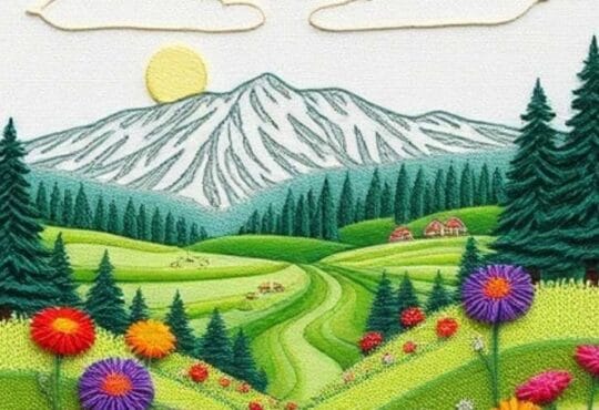 aerial landscape embroidery