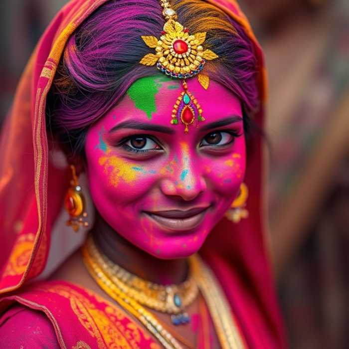 A vibrant scene of people celebrating Holi
