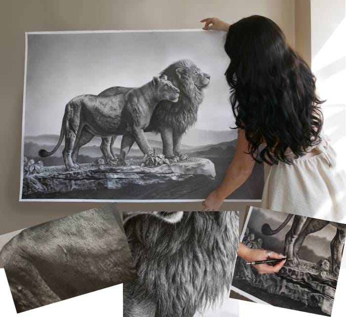 Realistic animal artwork showcasing wildlife on canvas