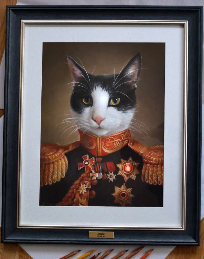 Portrait artist creating beautiful artwork of a cat