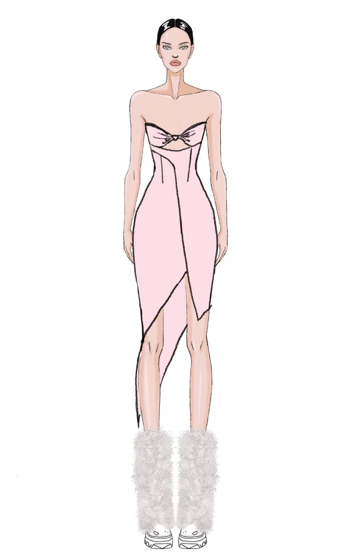 Digital fashion illustration created on an iPad Pro, showcasing a modern and stylish dress design