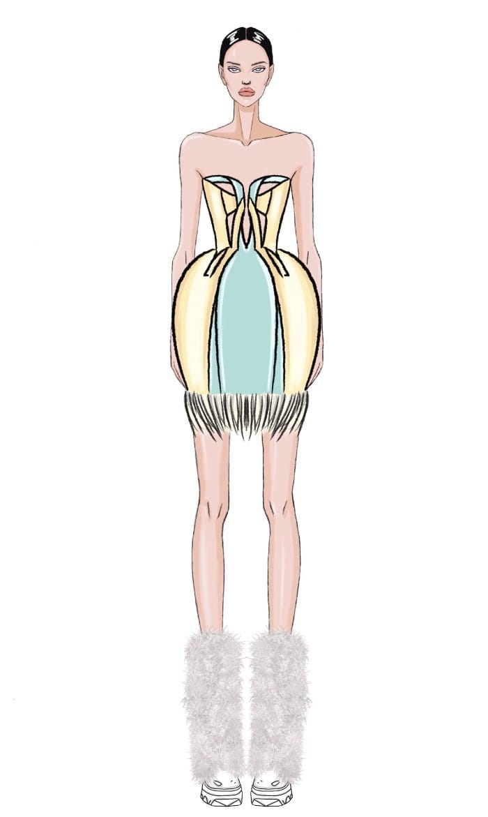 Artistic fashion sketch traditional and digital techniques