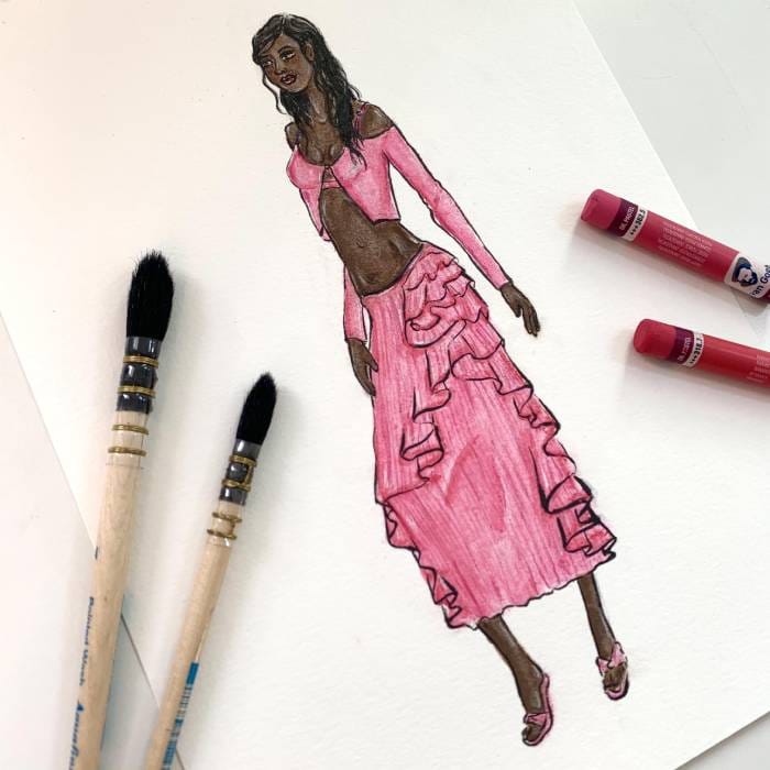 Fashion design sketches showcasing clothing concepts and stylish figure drawings