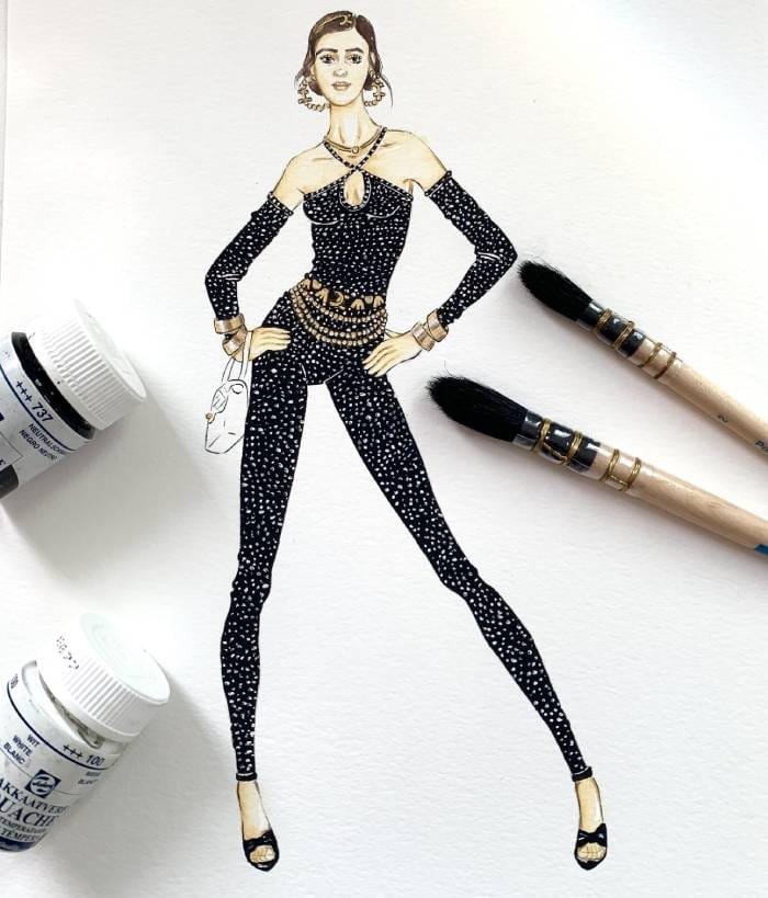 Beautiful fashion illustration art featuring clothing designs and figure poses