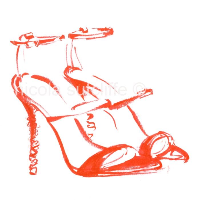 Fashion illustration of a model wearing stunning looking high heels