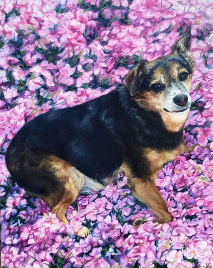 Detailed dog portrait, showcasing the dog's personality with lifelike features and vibrant colors
