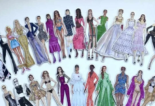 Fashion illustration drawing featuring a chic outfit design and figure