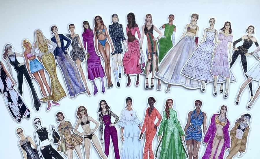 Fashion illustration drawing featuring a chic outfit design and figure