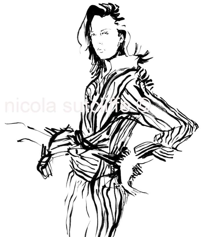 sketch of a couture dress design in progress