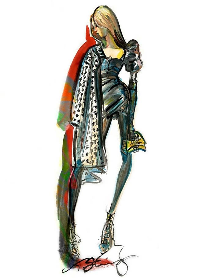 Female fashion illustration by Lisa, showcasing a chic and elegant design with fluid lines and detailed shading.