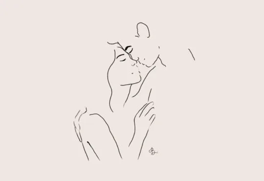 Minimalist couple line art by Anna Bressi – black and white illustration of love and connection