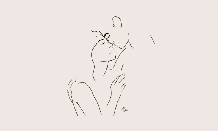 Minimalist couple line art by Anna Bressi – black and white illustration of love and connection