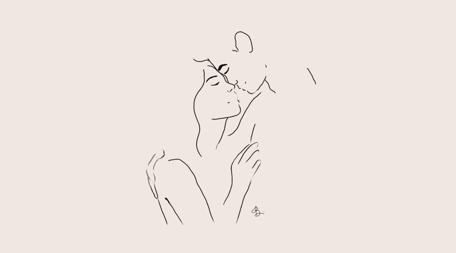 Minimalist couple line art by Anna Bressi – black and white illustration of love and connection
