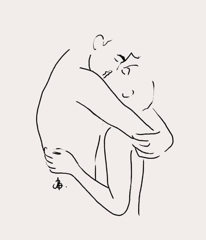 Minimalist couple drawing by Anna Bressi – elegant line art of love and connection