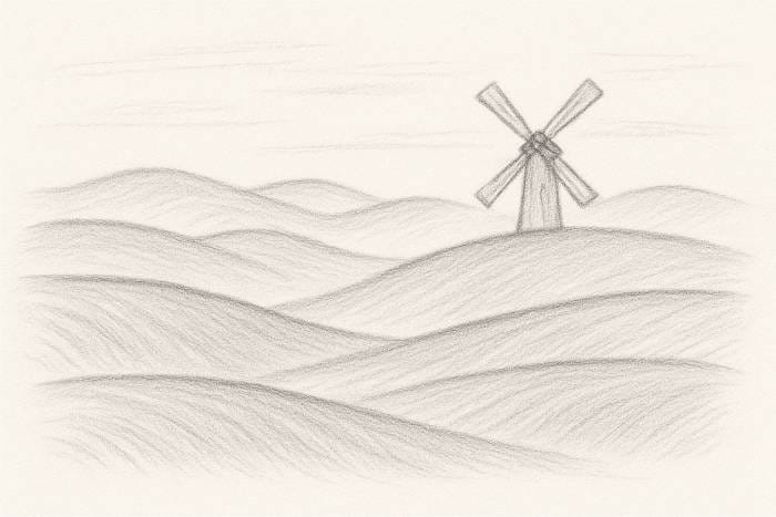 Rolling Hills and a Windmill Drawing Ideas