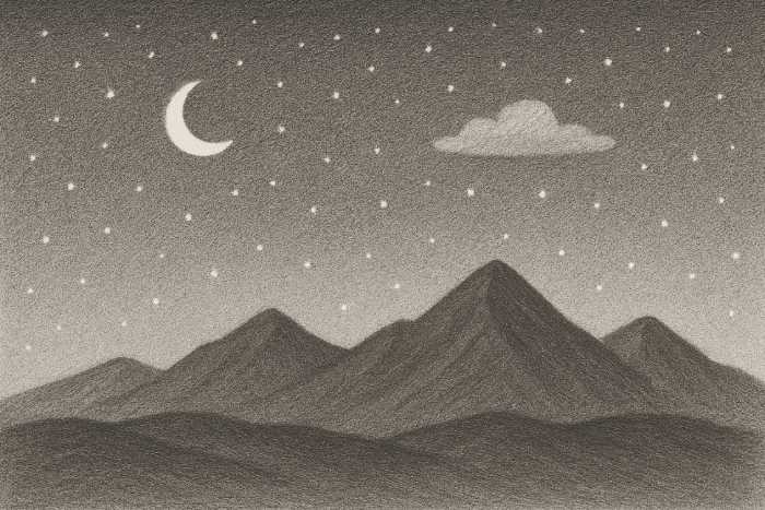 Starry Night Sky and Mountains Drawing Ideas