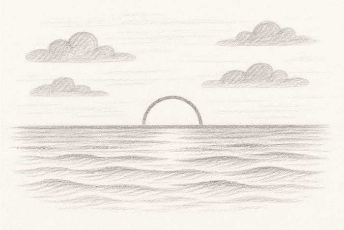 Sunset Over The Ocean Drawing Ideas