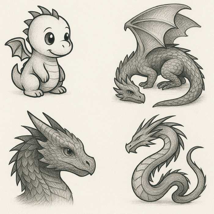 Dragon drawing styles you can try from easy to realistic step