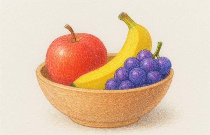 Fruit Bowl in Bright Colors Pencil Drawing Ideas