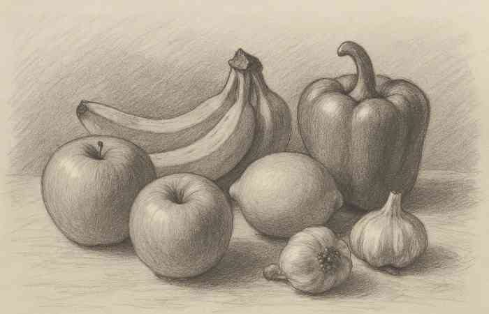 Fruits and Vegetables Display Still life art