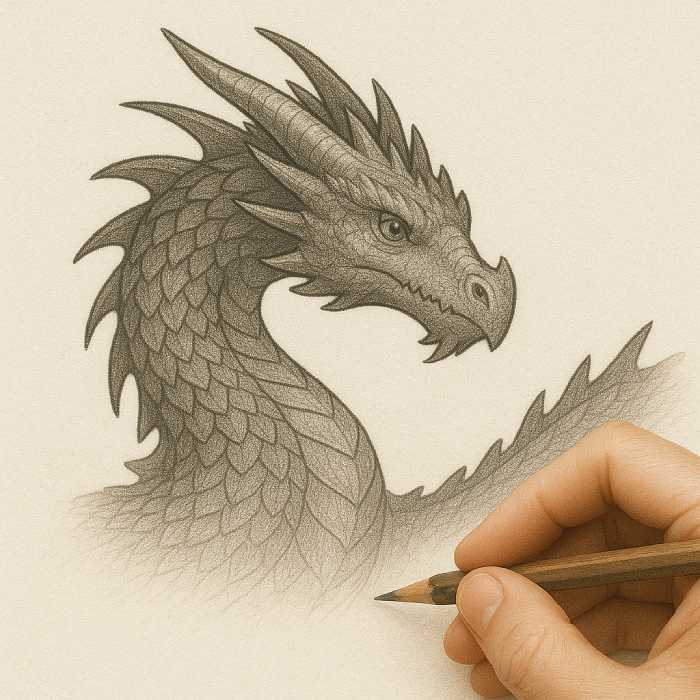 Realistic dragon drawing with pencil