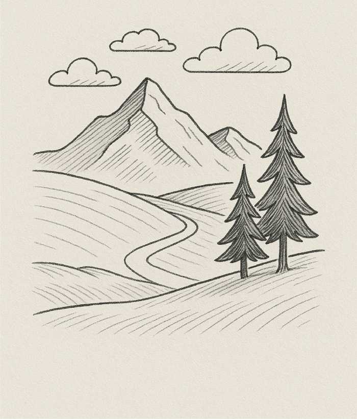 Mountain Ranges and Trees Drawing Ideas