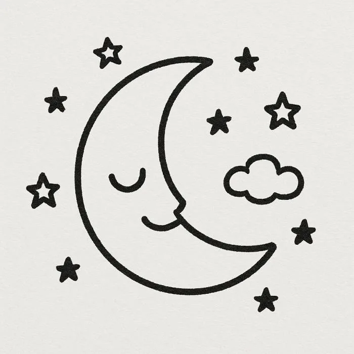 Sleepy Moon with Tiny Stars drawing
