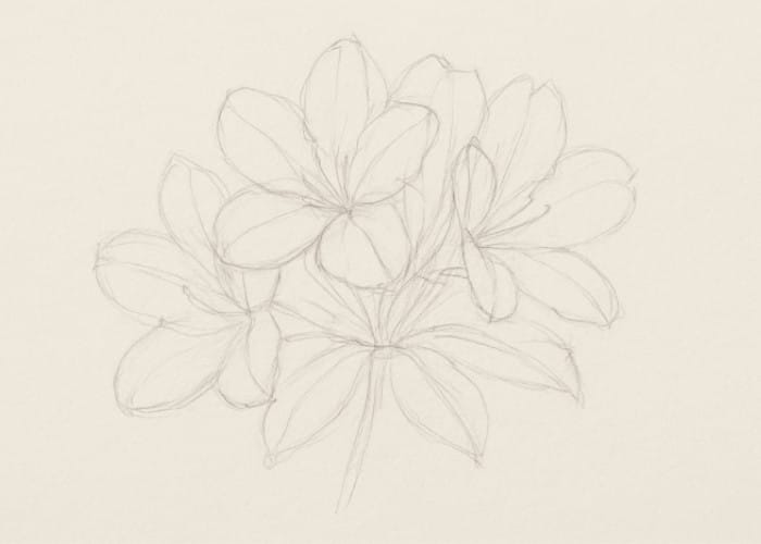 Simple azalea flower pencil sketch showing delicate petals and light outlines