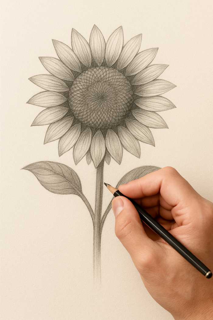 Create a Realistic Sunflower Drawing Using Pencil 