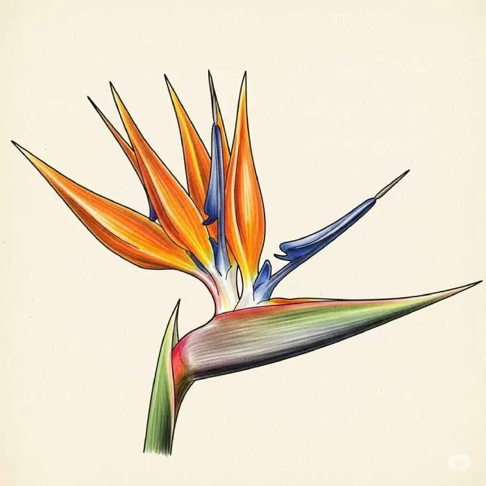 Tropical bird of paradise drawing realistic