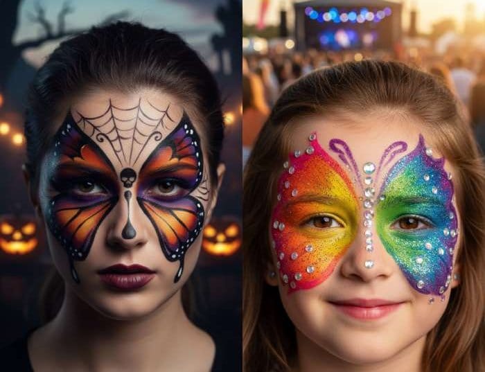 Butterfly face painting design for Halloween party and Festival