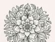 Detailed black and white hand-drawn floral illustration with blooming flowers, leaves, and botanical patterns