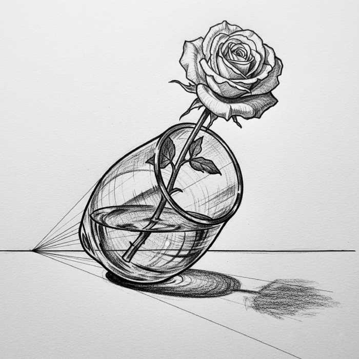 Artistic illustration of a vase filled with blooming flower arranged beautifully.