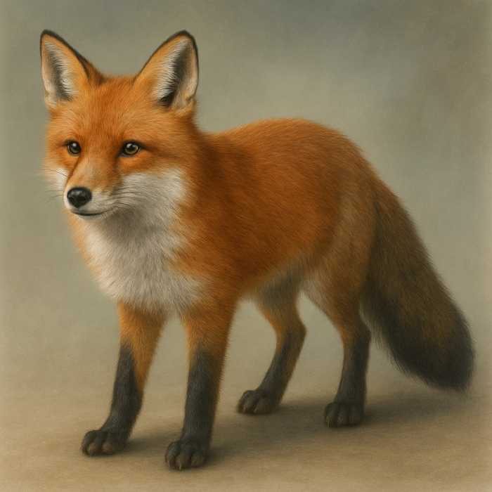 Realistic fox portrait with polished fur highlights, expressive eyes, and a soft blurred background to emphasize the subject.