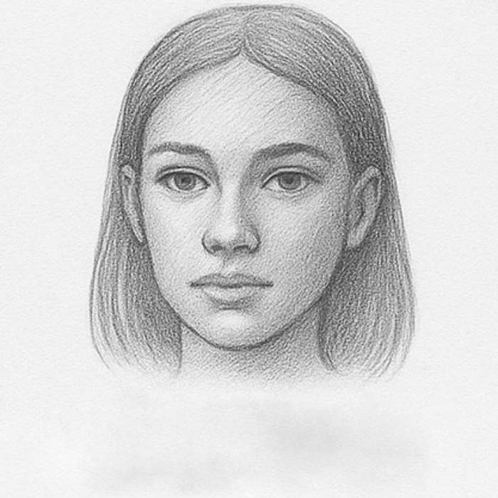 Realistic pencil drawing of a girl’s face with detailed shading on eyes, nose, and lips