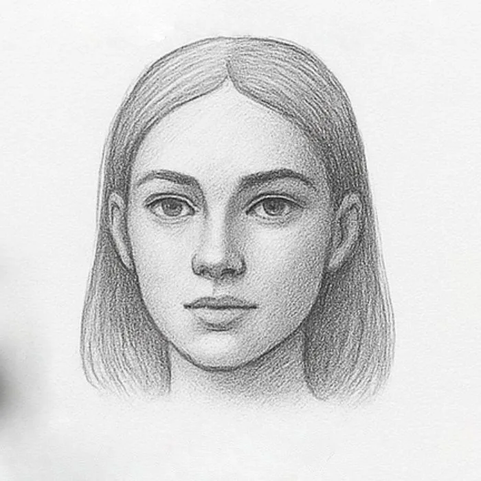 Graphite pencil drawing of a girl’s face with smooth shading to create realistic skin texture.