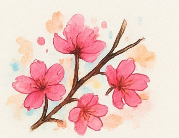 Abstract style cherry blossom drawing with artistic shapes and creative color patterns