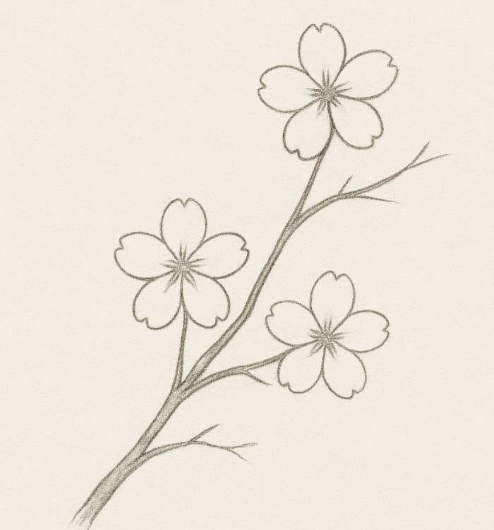 Cherry blossom drawing showing branches with blossoms for a natural look