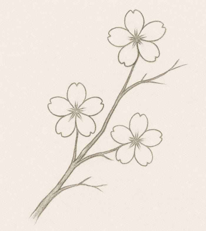 Cherry blossom drawing showing branches with blossoms for a natural look