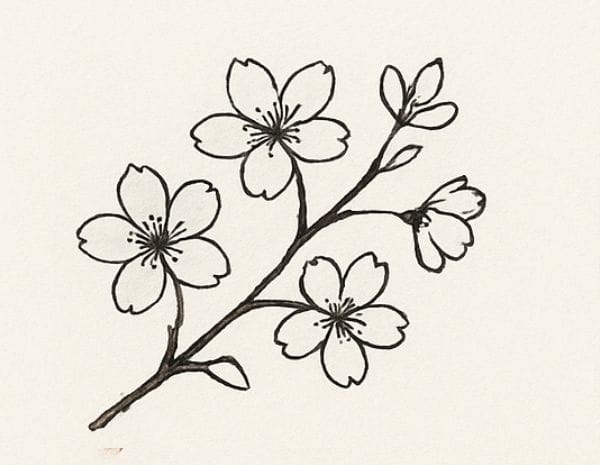 Minimalist style cherry blossom drawing with simple clean lines and subtle details