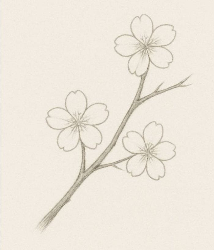 Quick sketch cherry blossom drawing with loose lines and simple blossom details