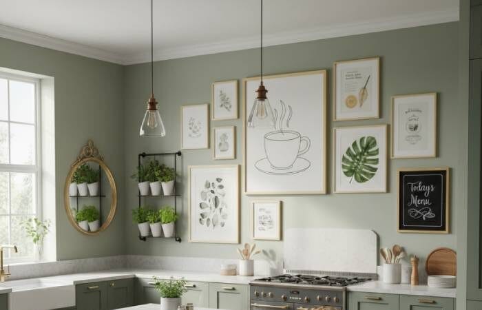 Best kitchen wall decor with modern framed artwork above dining table