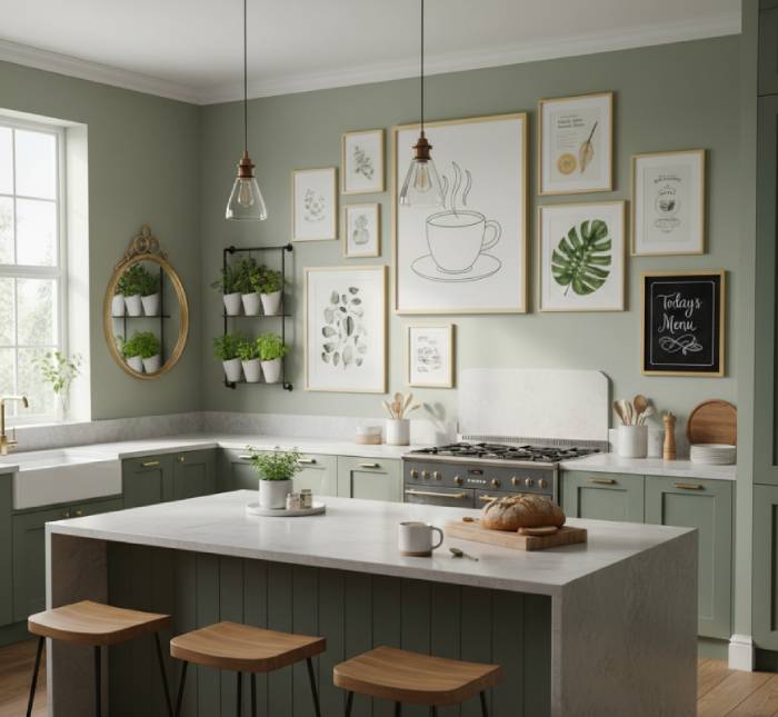 Best kitchen wall decor with modern framed artwork above dining table