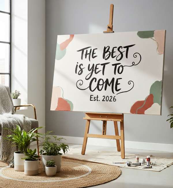 Hand-painted quote on canvas displayed on a wall, perfect for trendy wall decor and inspirational wall art ideas.