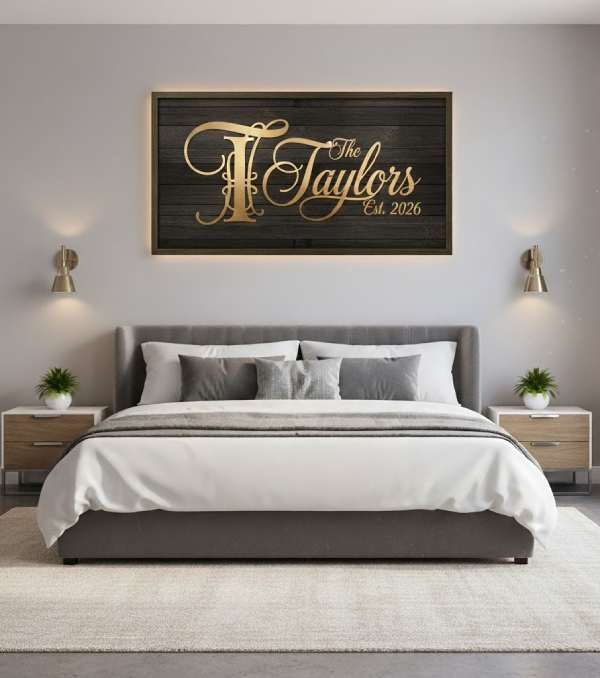 Personalized wall art featuring custom names or initials, perfect for trendy wall decor and unique, modern wall art ideas.