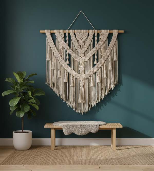 Beautiful handmade macrame wall hangings displayed on a wall, perfect for trendy boho-inspired wall decor and stylish wall art ideas.