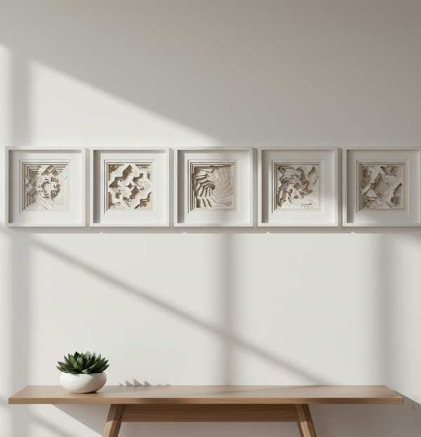 Intricate layered paper art frames displayed on a wall, perfect for trendy wall decor and creative, modern wall art ideas.