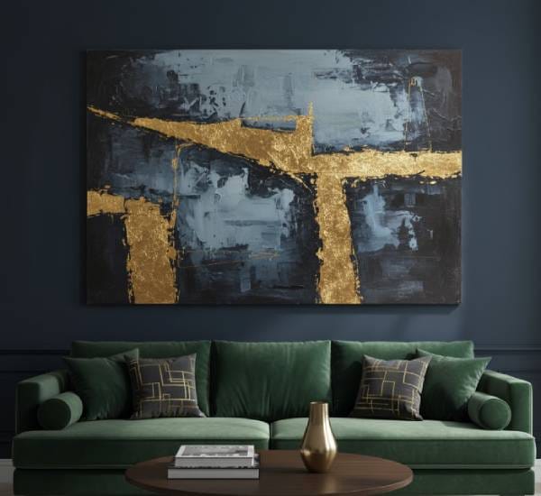 Modern canvas artwork featuring metallic foil accents with shimmering gold and silver tones, perfect for elegant and trendy wall decor ideas.