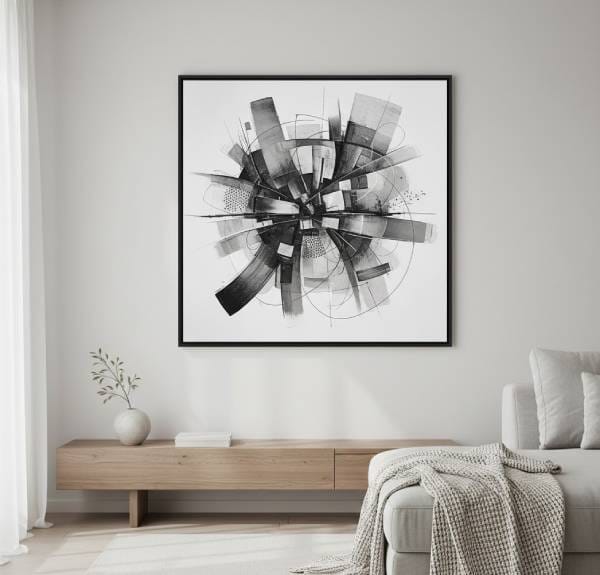 Modern monochrome abstract prints featuring bold black and white shapes, ideal for creating a sophisticated and trendy wall decor style.