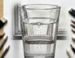 Highly realistic pencil drawing of a glass of water with detailed reflections, bubbles, and shading